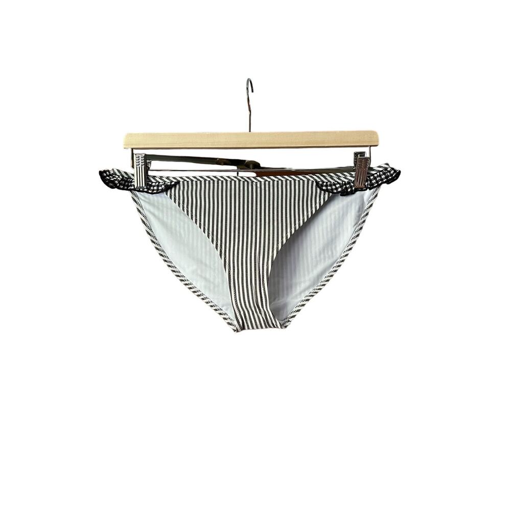 NWT Aerie Women's Seersucker Striped Ruffle Bikini Bottom Gray/White Size S